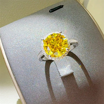 Yellow 3 Carat Moissanite Zircon 925 Sterling Silver Ring