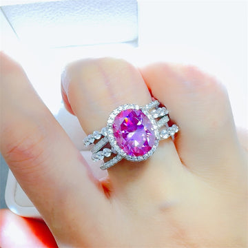 Pink 3 Carat Moissanite 925 Sterling Silver Ring