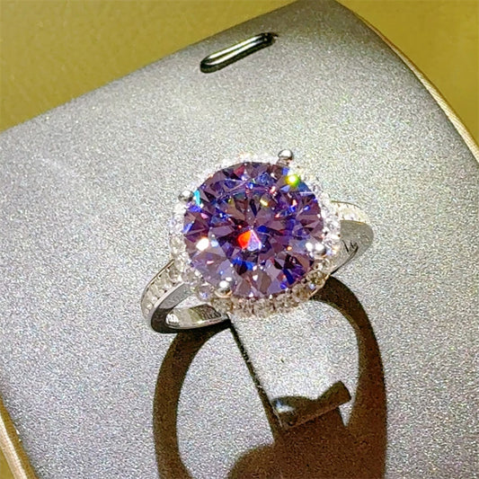 Purple 3 Carat Moissanite Zircon 925 Sterling Silver Ring