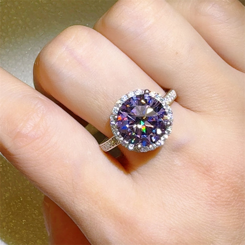 Purple 3 Carat Moissanite Zircon 925 Sterling Silver Ring