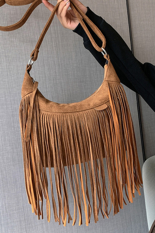 Beth Ann Suede Fringe Adjustable Strap Shoulder Bag