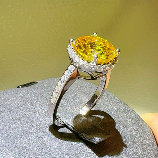 Yellow 3 Carat Moissanite Zircon 925 Sterling Silver Ring