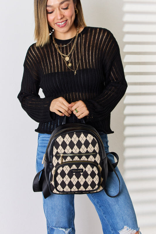 David Jones Argyle Pattern Backpack