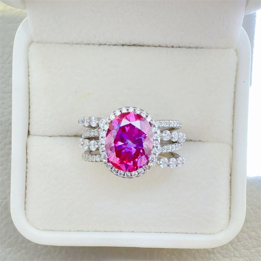 Pink 3 Carat Moissanite 925 Sterling Silver Ring