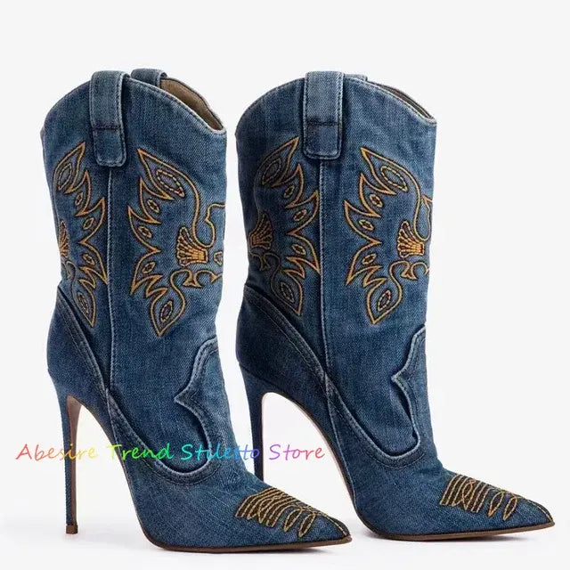 Denim Cowboy High Heels